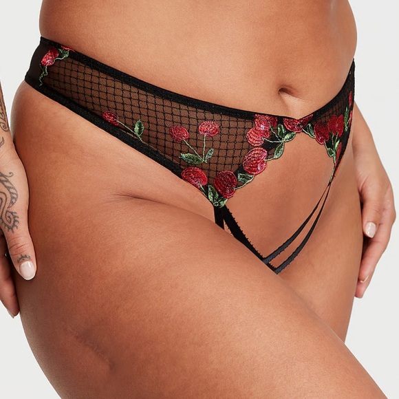NWT Victoria’s Secret Crotchless Cherry Embroidered Open Back Panty - Picture 1 of 10